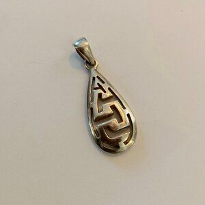 Greek Vintage Sterling Silver 12K Gold Filled Teardrop Pendant Geometric Design